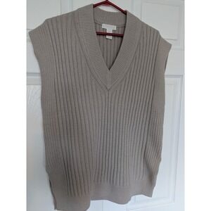 H&M Ribbed Knit V Neck‎ Oversized Loose Sweater Vest Size XS Taupe Beige Cream